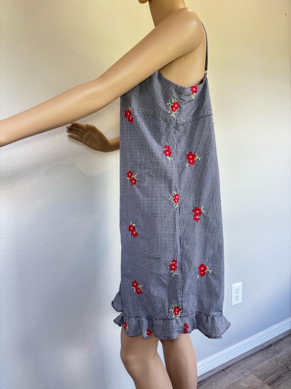 Chelsea & Violet Black-and-White Gingham romper with Red Floral Accents - Picture 8 of 15